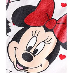 Babyhug Disney Single Jersey Knit Full Sleeves Top & Mesh Skirt Set With Minnie Mouse Graphics & Badge Detailing - White & Red