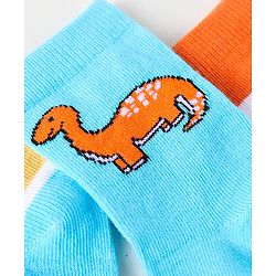 Cute Walk by Babyhug Cotton Knit Anti-Bacterial Ankle Length Dino & Stripe Designed Socks Pack of 3 - Orange & Blue