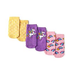 Cute Walk by Babyhug Knit Ankle Length Socks With Polka Dot & Unicorn Design - Yellow Purple & Pink