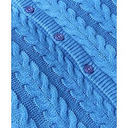 Babyhug Knitted Full Sleeves Smartfit Solid Cable Knit Design Front Open Sweater Set With Denim Pant - Blue
