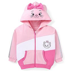 Babyhug Disney Terry Knit Full Sleeves Hooded Sweatjacket With Marie Front & Back Graphics & Applique Detailing With Kangaroo Pockets - Pink