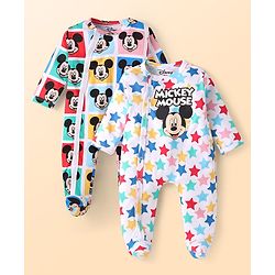 Babyhug Disney Interlock Knit Full Sleeves Sleep Suits With Minnie Mouse Graphics Pack of 2 - White & Yellow