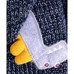 Babyhug Cotton Knit Full Raglan Sleeves Hooded Sweater with Dino Applique - Navy Blue