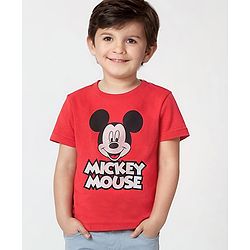Babyhug Disney Single Jersey Half Sleeves T-Shirt with Mickey Mouse Print - Red