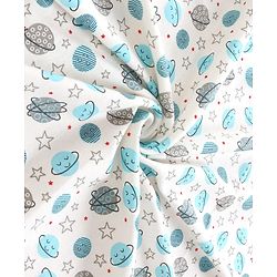 Babyhug Cotton Interlock Space Theme Print Hooded Wrapper L 73 x B 73 cm - Light Blue & White