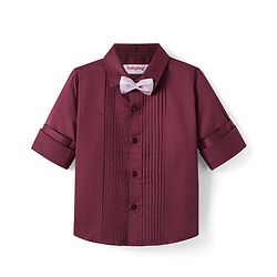 Babyhug Cotton Woven Full Sleeves Solid Pintuck Shirt with Bow - Maroon