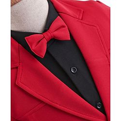 Babyhug Stretchable Full Sleeves Solid 3 Piece Party Suit With Bow - Red