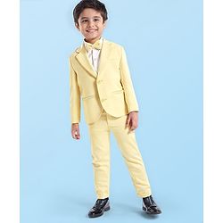 Babyhug Knitted Full Sleeves Solid Colour 3 Piece Party Suit with Bow - Yellow