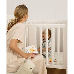 Babyhug Compacto 3 in 1 Cot Rocker Cum Study Table White| Easy to Assemble| No Tools Required| Adjustable Height| Attach to Parent Bed | Wheels with Lock