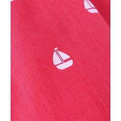 Babyhug Cotton Woven Full Sleeves Front Open Night Suit With Sailboats Print - Dark Pink