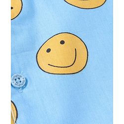 Babyhug Cotton Woven Full Sleeves Smiley Printed Night Suit - Light Blue