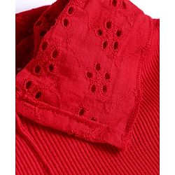 Babyhug Cotton Knit Full Sleeves Ribbed Top & Checkered Skirt Set - Red