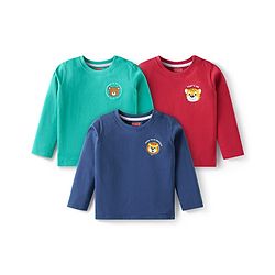 Babyhug Cotton Knit Full Sleeves T-Shirts with Animals Print Pack of 3 - Blue Red & Green