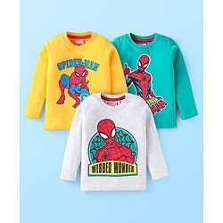 Babyhug Marvel Single Jersey Knit Full Sleeves T-Shirts With Spider Man Graphics Pack of 3 - Yellow White & Blue