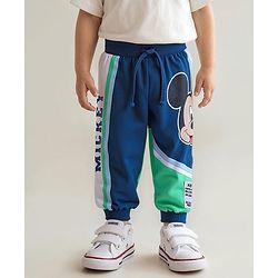 Babyhug Disney Terry Knit Full Length Lounge Pant with Mickey Mouse Graphics - Navy Blue & Green