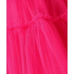Babyhug Woven Frill Sleeves A Line Tiered Party Dress with Floral Corsage - Dark Pink