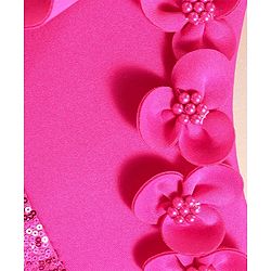 Babyhug Woven One Shoulder Sleeves Party Dress With Floral Applique & Sequin Detailing - Dark Pink