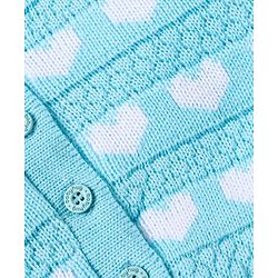 Babyhug Knit Full Sleeves Front Open Sweater with Herat Design - Light Blue