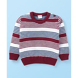 Babyhug Knitted Full Sleeves Pullover Sweater with Stripes Design - Maroon
