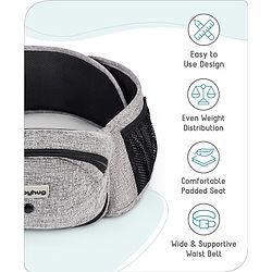 Babyhug Snug Rider Multi-function Hip Seat: Soft padded seat, Adjustable fit, Comfortable lumbar support, Secure fastening, and Two-way carrying for babies up to 15 kg Grey