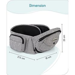 Babyhug Snug Rider Multi-function Hip Seat: Soft padded seat, Adjustable fit, Comfortable lumbar support, Secure fastening, and Two-way carrying for babies up to 15 kg Grey