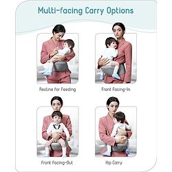 Babyhug Snug Rider Multi-function Hip Seat: Soft padded seat, Adjustable fit, Comfortable lumbar support, Secure fastening, and Two-way carrying for babies up to 15 kg Grey