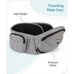 Babyhug Snug Rider Multi-function Hip Seat: Soft padded seat, Adjustable fit, Comfortable lumbar support, Secure fastening, and Two-way carrying for babies up to 15 kg Grey