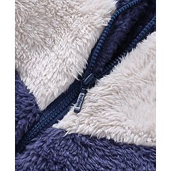 Babyhug Woven Full Sleeves Hooded Fur Winter Wear Suit with Colour Block Design - Navy Blue