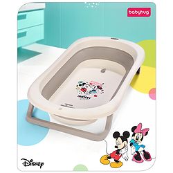 Babyhug Disney Foldable Baby Bathtub with Heat Sensitive Drain Plug & Mickey & Friends Graphics - White