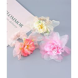 Babyhug Hair Rubber Bands With Floral Applique Pack of 3 - Pink & Yellow