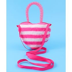 Babyhug Free Size Striped Heart Shaped Sling Bag With Bow Applique - Fuchsia