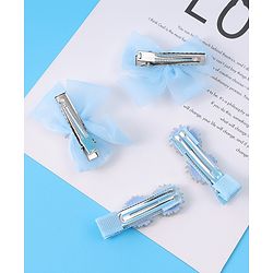 Babyhug Hair Pins And Clips With Floral Applique Pack of 4 - Light Blue