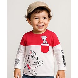 Babyhug Disney Single Jersey Knit Cut and Sew Full Sleeves T-shirt With 101 Dalmatians Graphics and Pocket Detailing - Red & White