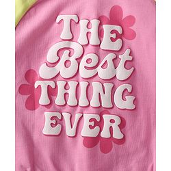 Babyhug Terry Knit Full Sleeves Hooded Sweatjacket & Joggers Set with Text Print & Kangaroo Pockets - Pink