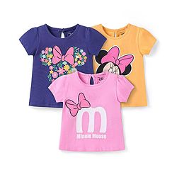 Babyhug Disney Single Jersey Half Sleeves T-Shirts With Minnie Mouse Graphics Pack of 3 - Blue Pink & Orange