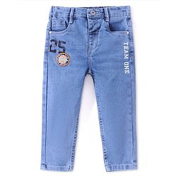 Babyhug Denim Full Length Jeans With Stretch & Text Print - Blue