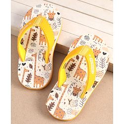 Cute Walk by Babyhug Slip On Flip Flops with Giraffe Print - Yellow