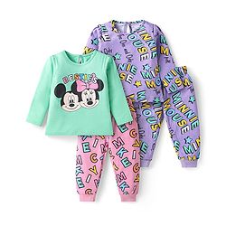 Babyhug  Disney Cotton Half Sleeves Shorts  Night Suit Minnie Mouse Print-White & Pink