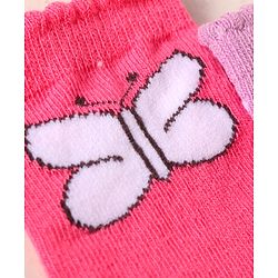 Cute Walk By Babyhug Cotton Knit Anti-Bacterial Ankle Length Socks With Butterfly & Polka Dot Design Pack Of 3 - Purple Pink & Red