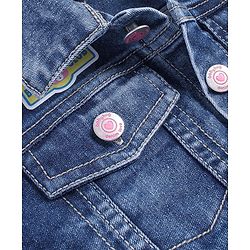 Babyhug Full Sleeves Washed Denim Jacket with Floral & Bear Print - Blue