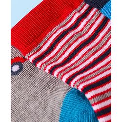 Cute Walk by Babyhug Knit Ankle Length Striped Socks With Vehicle Design Pack of 3 - Red Grey & Blue