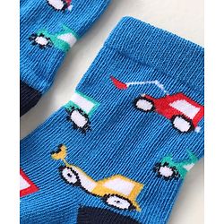Cute Walk By Babyhug Anti-Bacterial Ankle Length Pack of 3 With Vehicle Print - Grey Blue & Red