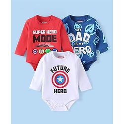 Babyhug Marvel Interlock Knit Full Sleeves Onesies with Avengers Graphics Pack of 3 - Red Blue & White