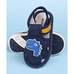 Cute Walk by Babyhug Velcro Closure Sandals with Dino Applique - Navy Blue