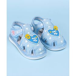 Cute Walk by Babyhug Sandals with Heart Applique & Velcro Closure - Light Blue