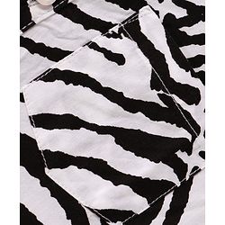 Babyhug Cotton Woven Half Sleeves Zebra Printed Shirt & Solid Denim Shorts Set - White & Black