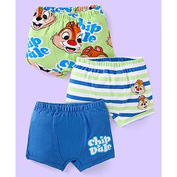 Babyhug Disney Cotton Knit Trunks With Chip N Dale Graphics Pack of 3 - Green & Blue