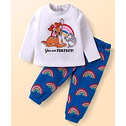 Babyhug Disney Single Jersey Knit Full Sleeves Night Suit With Bambi Graphics - Blue & White