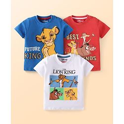 Babyhug Disney Single Jersey Knit Half Sleeves T-Shirts with Simba & Friend Graphics Pack of 3 - White Blue & Red