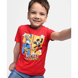 Babyhug Disney Single Jersey Knit Half Sleeves T-Shirt with Mickey & Friends Graphics - Red